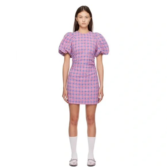 ワンピース Ganni 'Pink Check' dress Bleached Mauve Pink Check Dress | GANNI US